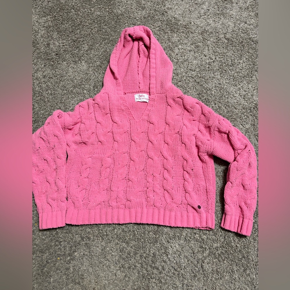 Justice‎ Girls size 16/18 Hot Pink Hooded Chunky Cable Knit Sweater pullover